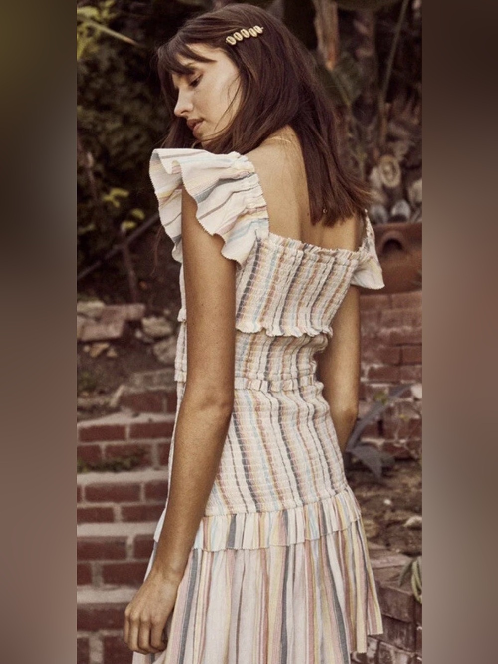 SAYLOR Dollie Mini Dress Striped Smocked Gauze Multicolor Feminine Luxury M - Picture 2 of 8